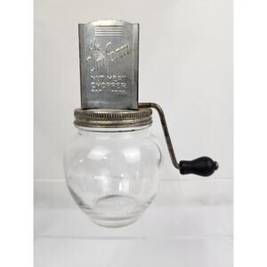Vintage "The Uniform" Aluminum Wood Handle Nut Chopper Hazel Atlas Glass Jar